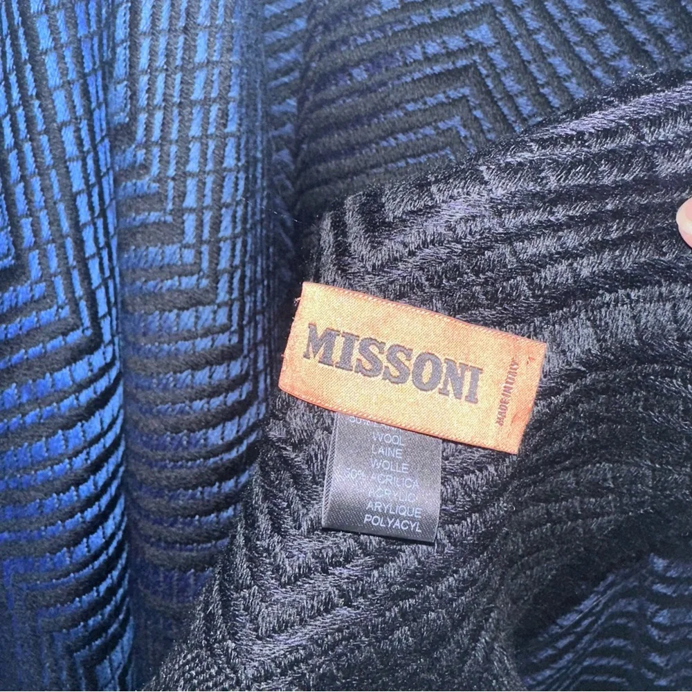 Missoni Italy Black + Blue Shawl Wrap Fringe Hem - Picture 4 of 8